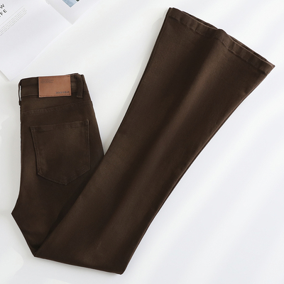 拉夏贝尔咖啡色喇叭裤女2025秋
