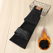 加绒保暖显瘦弹力喇叭裤 拉夏贝尔黑色微喇牛仔裤 女2025秋冬新款 子