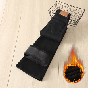 子 加绒保暖显瘦弹力喇叭裤 拉夏贝尔黑色微喇牛仔裤 女2025秋冬新款