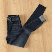 女2025新款 弹力修身 小脚铅笔裤 拉夏贝尔复古高腰显瘦牛仔裤 九分裤