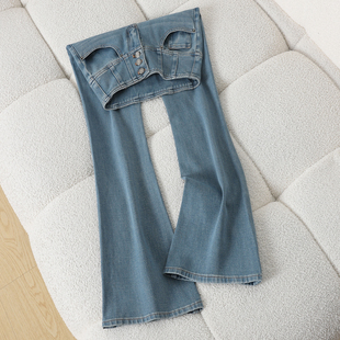 拉夏贝尔弹力微喇牛仔裤女春款2026新款高腰显瘦女款爆款喇叭裤子