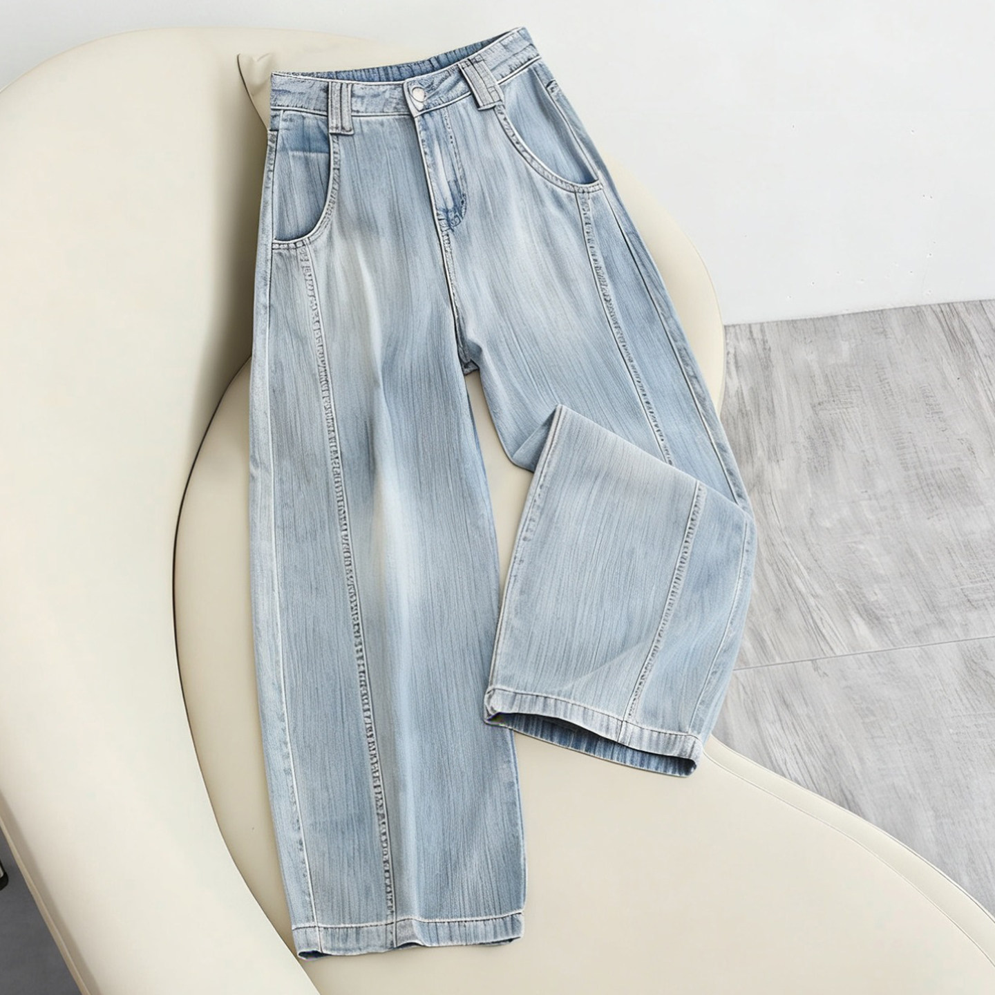 拉夏贝尔复古蓝弯刀牛仔裤女冬季梨形身材宽松显瘦时尚百搭阔腿裤,女装/女士精品,牛仔裤,淘宝优惠券,粉丝福利购,淘宝优惠卷