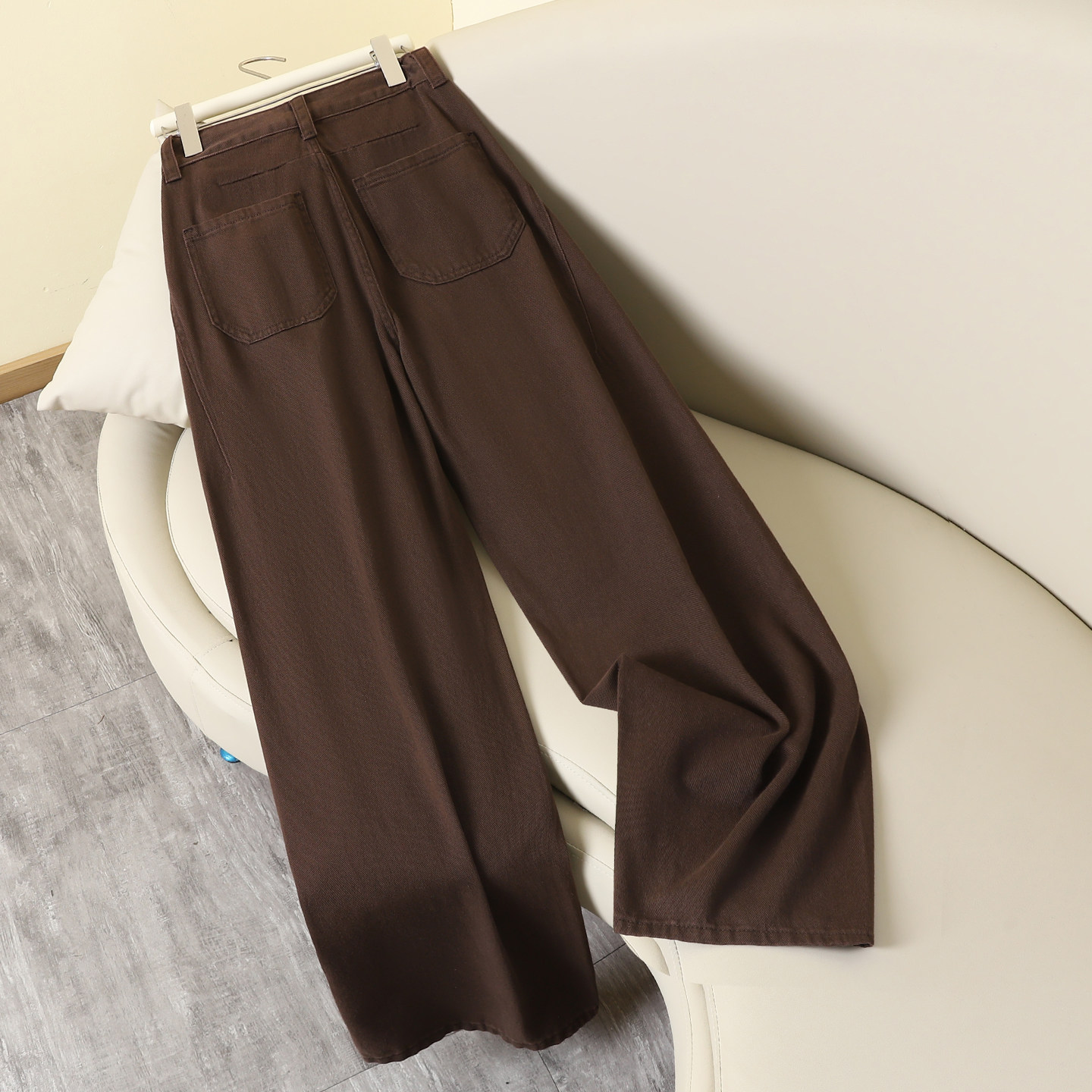 拉夏贝尔复古咖啡宽松休闲牛仔裤