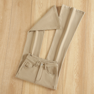 显瘦弹力微喇裤 拉夏贝尔卡其色喇叭牛仔裤 高腰修身 新款 女2026春季