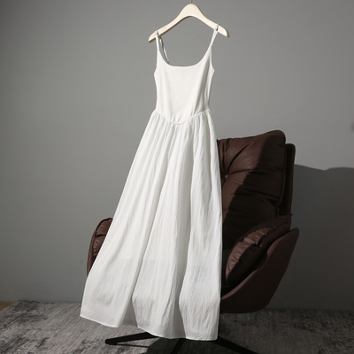 拉夏贝尔白色法式吊带连衣裙女