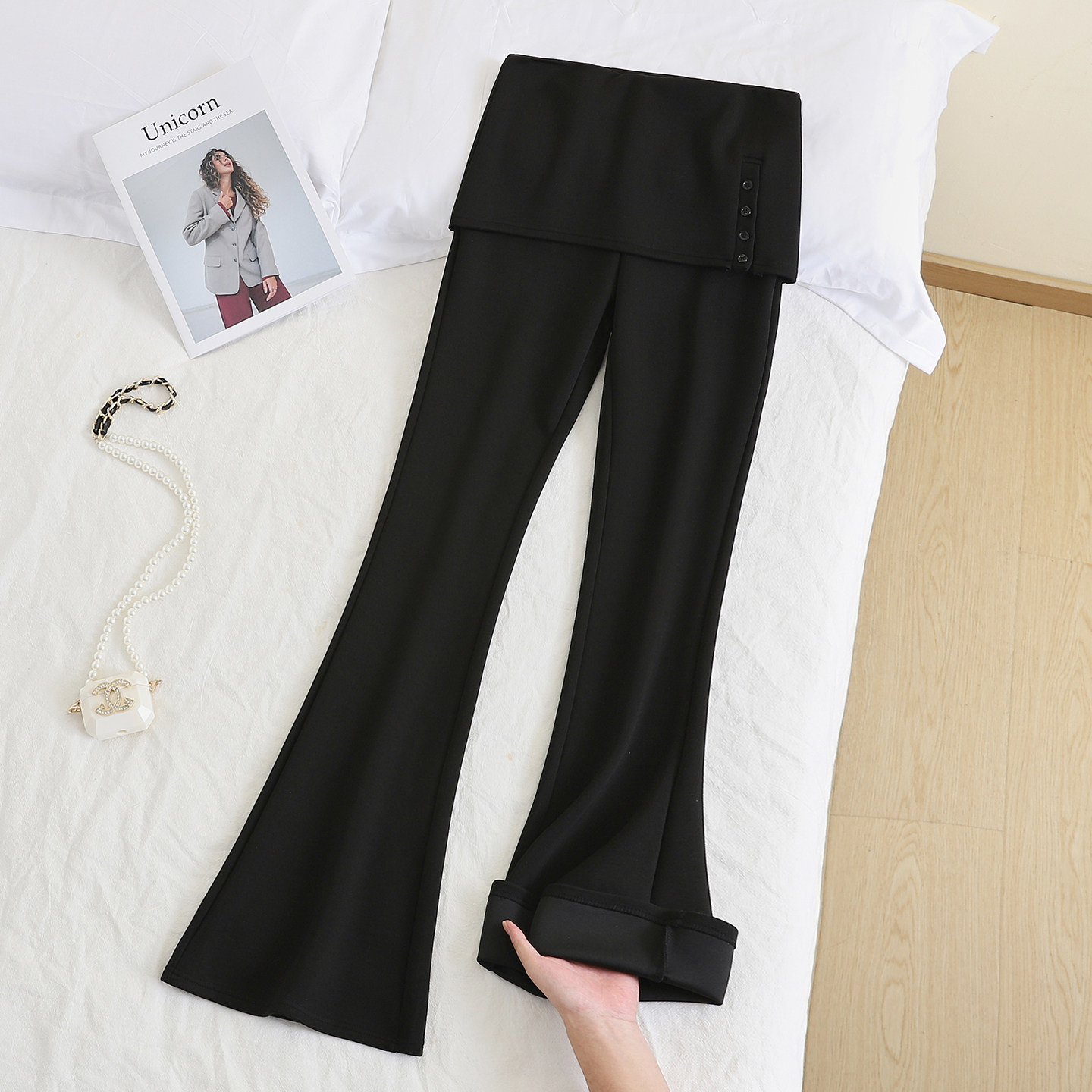 拉夏贝尔美式复古微喇屁帘休闲裤女新款辣妹显瘦设计感喇叭裤子,女装/女士精品,休闲裤,淘宝优惠券,粉丝福利购,淘宝优惠卷