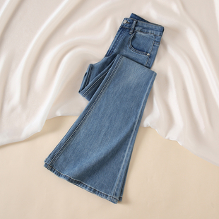 高腰显瘦不贴腿拖地喇叭裤 拉夏贝尔蓝色微喇牛仔裤 女2025秋冬新款