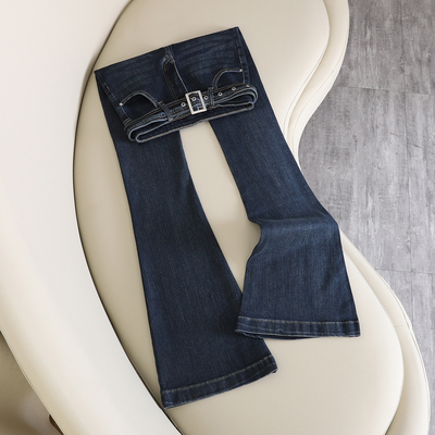 拉夏贝尔美式高街加长微喇牛仔裤