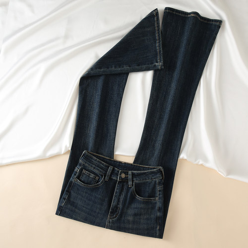 高腰微喇牛仔裤小个子喇叭马蹄裤