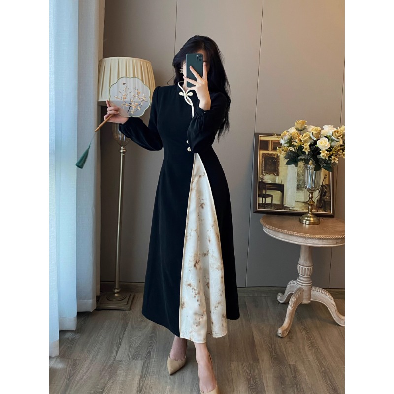 新中式国风改良旗袍连衣裙女2025秋冬新款超好看气质显瘦复古长裙