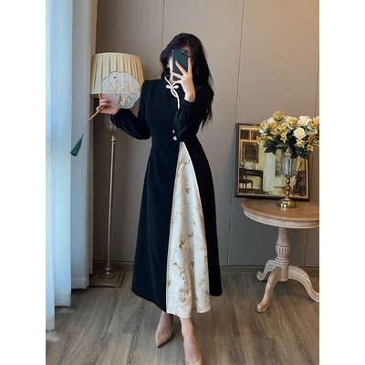 新中式国风改良旗袍连衣裙女2025秋冬新款超好看气质显瘦复古长裙