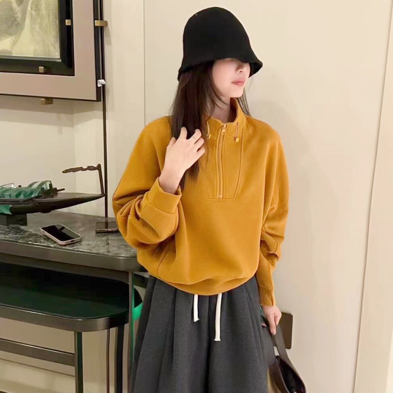 25冬季新款韩系百搭复古立领半开拉链宽松加绒保暖套头卫衣女休闲