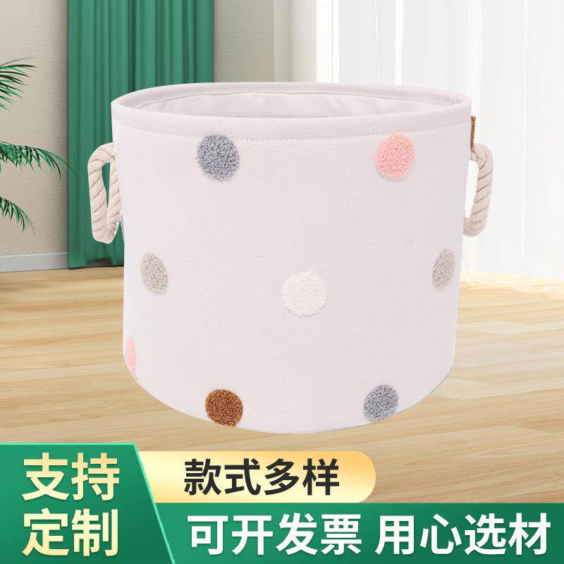 帆布储物收纳桶圆形毛绒图案卧室宿舍用衣服衣物脏衣桶