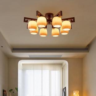 新中式吸顶灯中古客厅主灯现代简约书房复古胡桃色卧室餐厅灯具