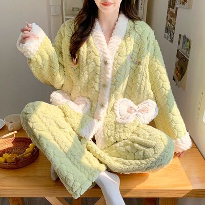 2026珊瑚绒月子服冬产后孕妇睡衣大码产妇喂奶哺乳保暖加厚家居服 — 3
