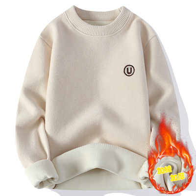 恒源祥一体绒圆领毛衣男羊毛衫