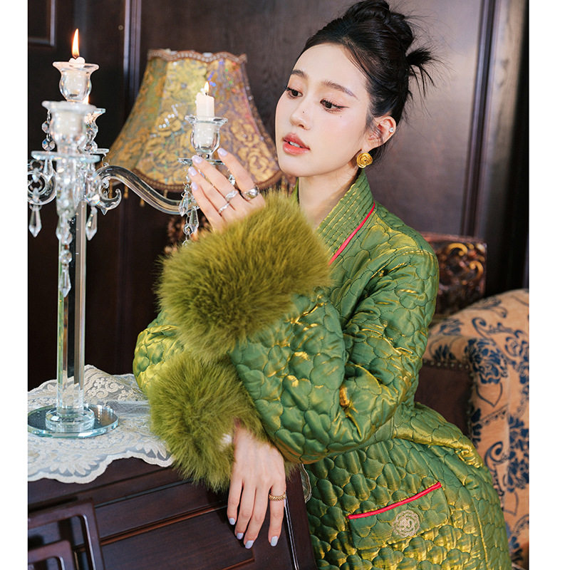 新中式三层夹棉加厚加绒冬季睡衣女款珊瑚绒加棉两件保暖家居服