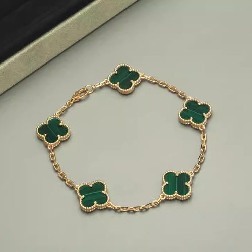 四叶草18k金玫瑰金黄金红玉髓黑玛瑙白贝母女指环镶钻无钻手链女