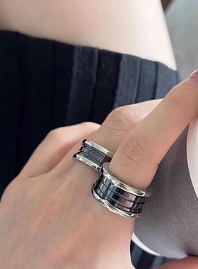 陶瓷弹簧对戒戒指宽窄版可刻字