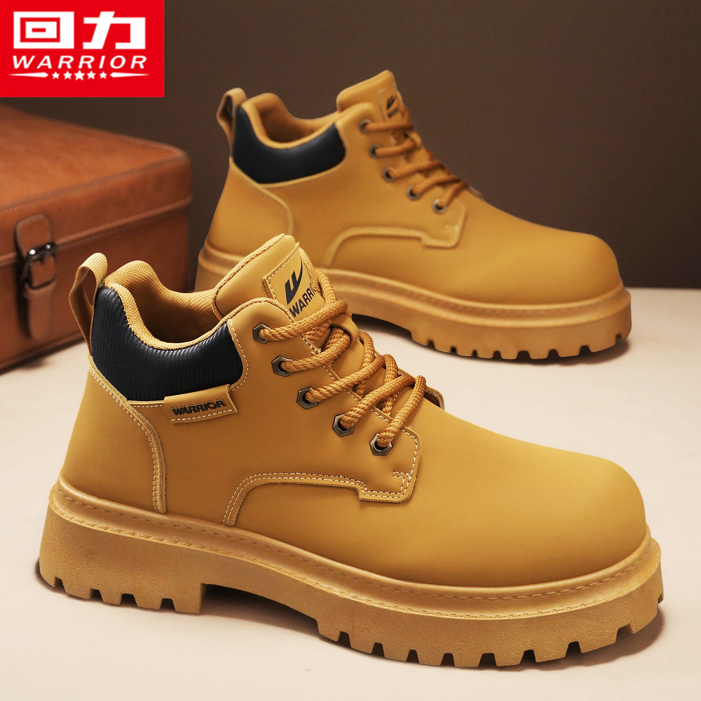 回力马丁靴秋季男鞋休闲英伦风高帮工装鞋复古户外登山沙漠大黄鞋