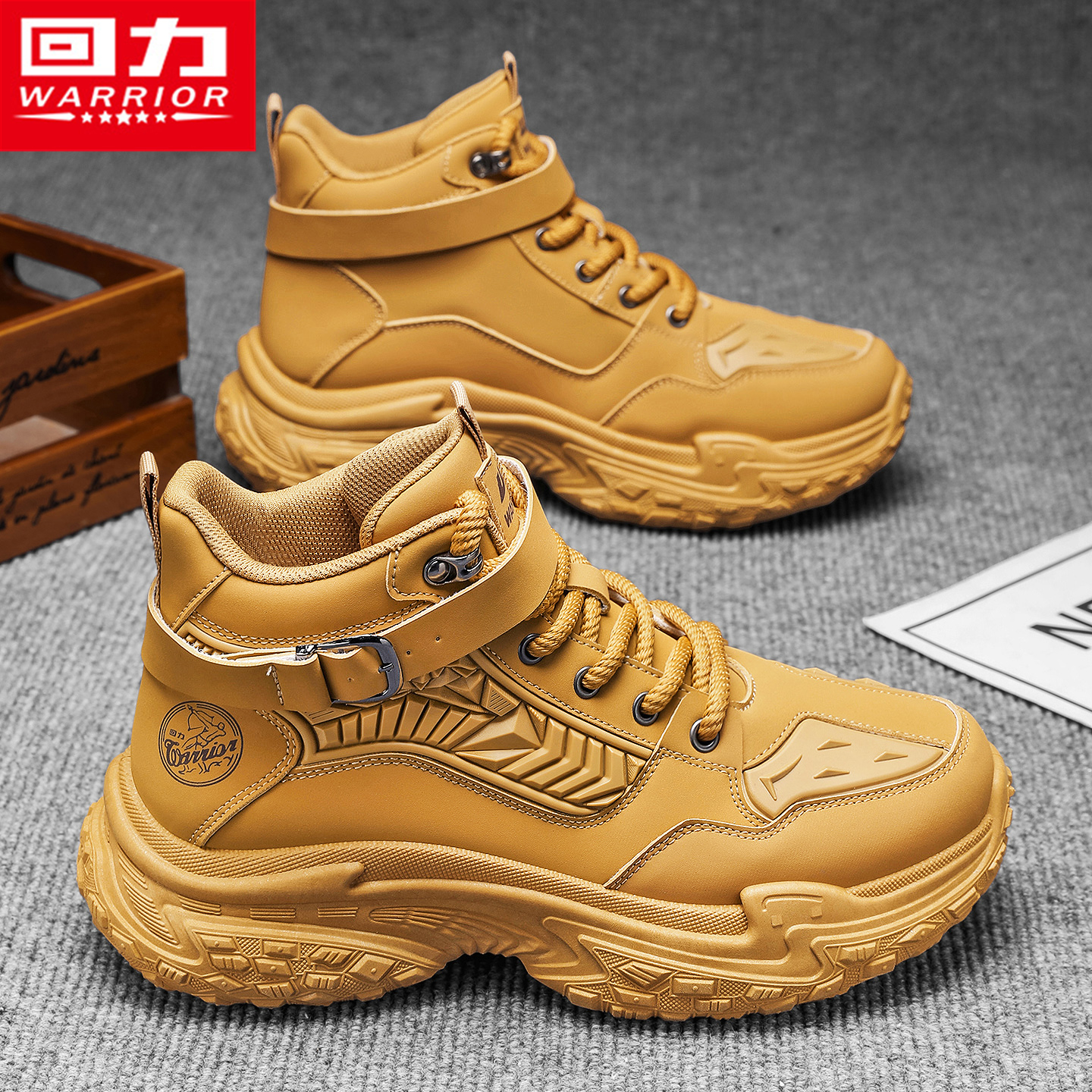 回力马丁靴男冬季增高复古美式防滑耐磨大黄靴防水皮面高帮工装鞋