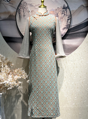 绿色格子旗袍2026年新款素雅复古年轻款加绒长袖改良连衣裙女秋冬