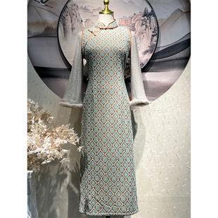 绿色格子旗袍2026年新款素雅复古年轻款加绒长袖改良连衣裙女秋冬