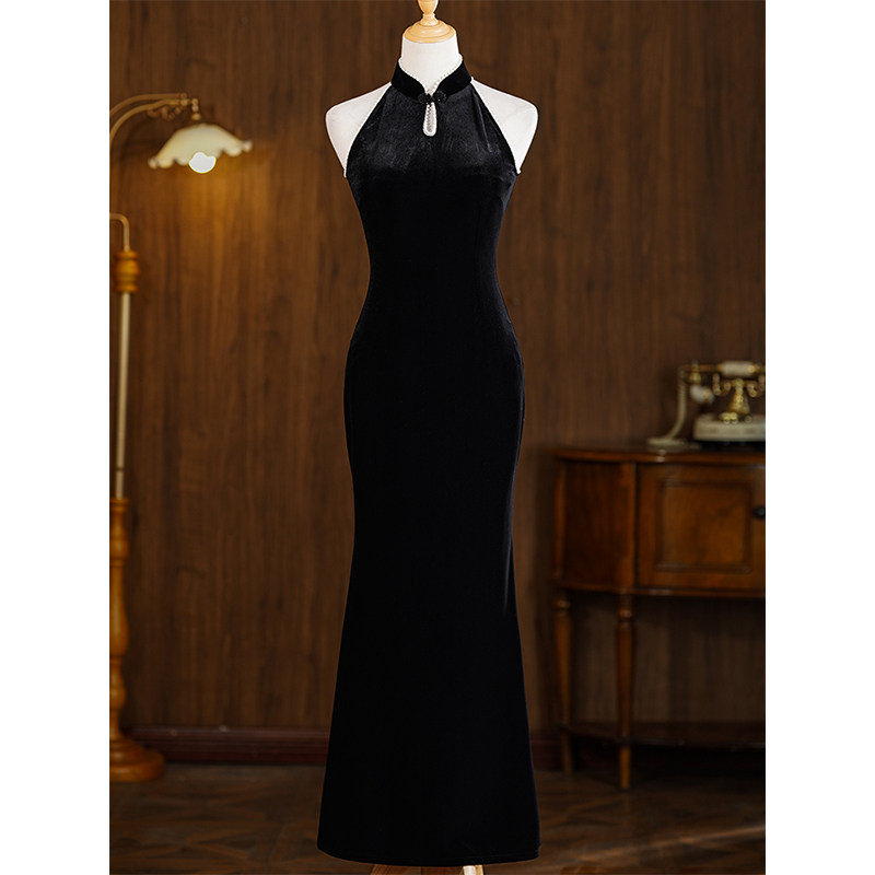 年会旗袍2026年新款黑色优雅复古风年轻款改良鱼尾连衣裙女无袖裙,女装/女士精品,旗袍,淘宝优惠券,粉丝福利购,淘宝优惠卷