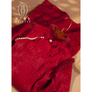 红色旗袍新娘敬酒服秋冬加绒加厚复古气质修身连衣裙出阁回门礼服