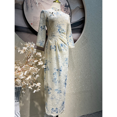 高档高级感丝绒旗袍2025年新款