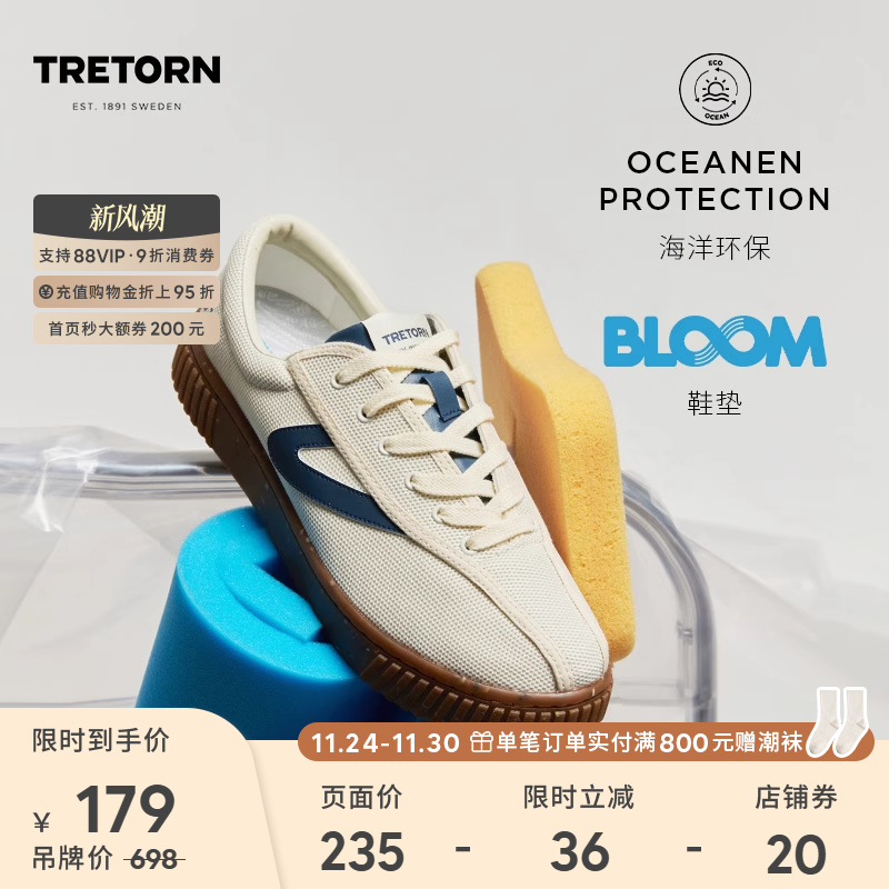 瑞典TRETORN春秋NylitePlus196环保情侣板鞋男女透气复古休闲鞋