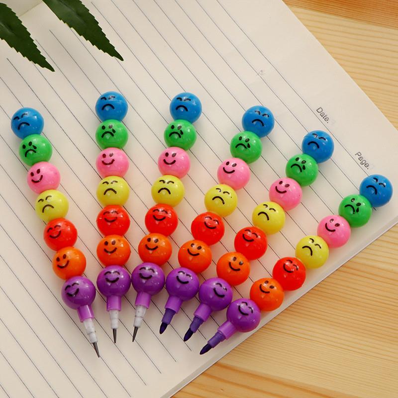 创意文具卡通学生冰糖葫芦7色涂鸦蜡笔 可爱表情笑脸铅笔免削铅笔