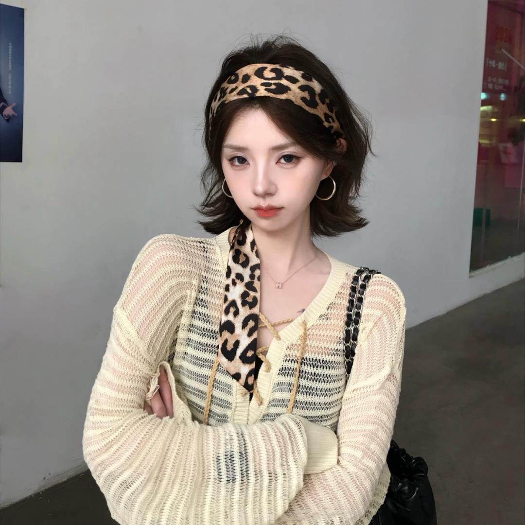 辣妹复古豹纹发带多功能丝带脖饰女夏季韩版腰带装饰拍照出片神器
