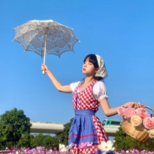 花海氛围感拍照道具白色花边蕾丝镂空布艺小洋伞春游野餐出片格桑