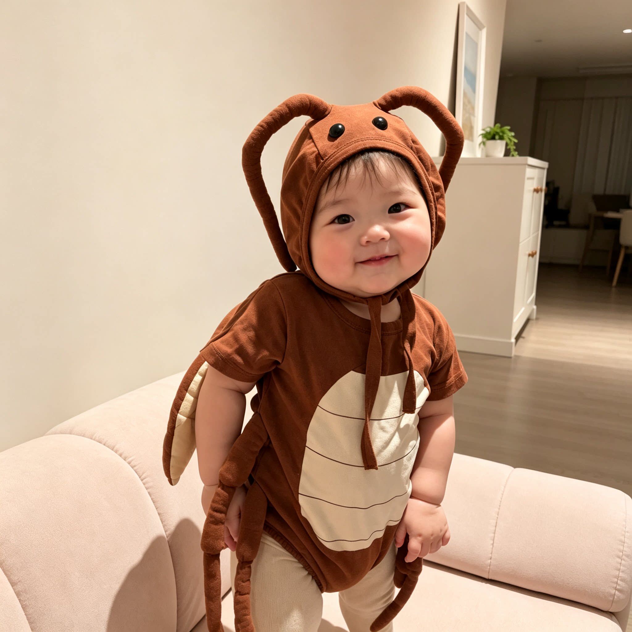 蟑螂衣服万圣节儿童服装搞笑婴儿百天拍照小强趣味装扮连体短袖