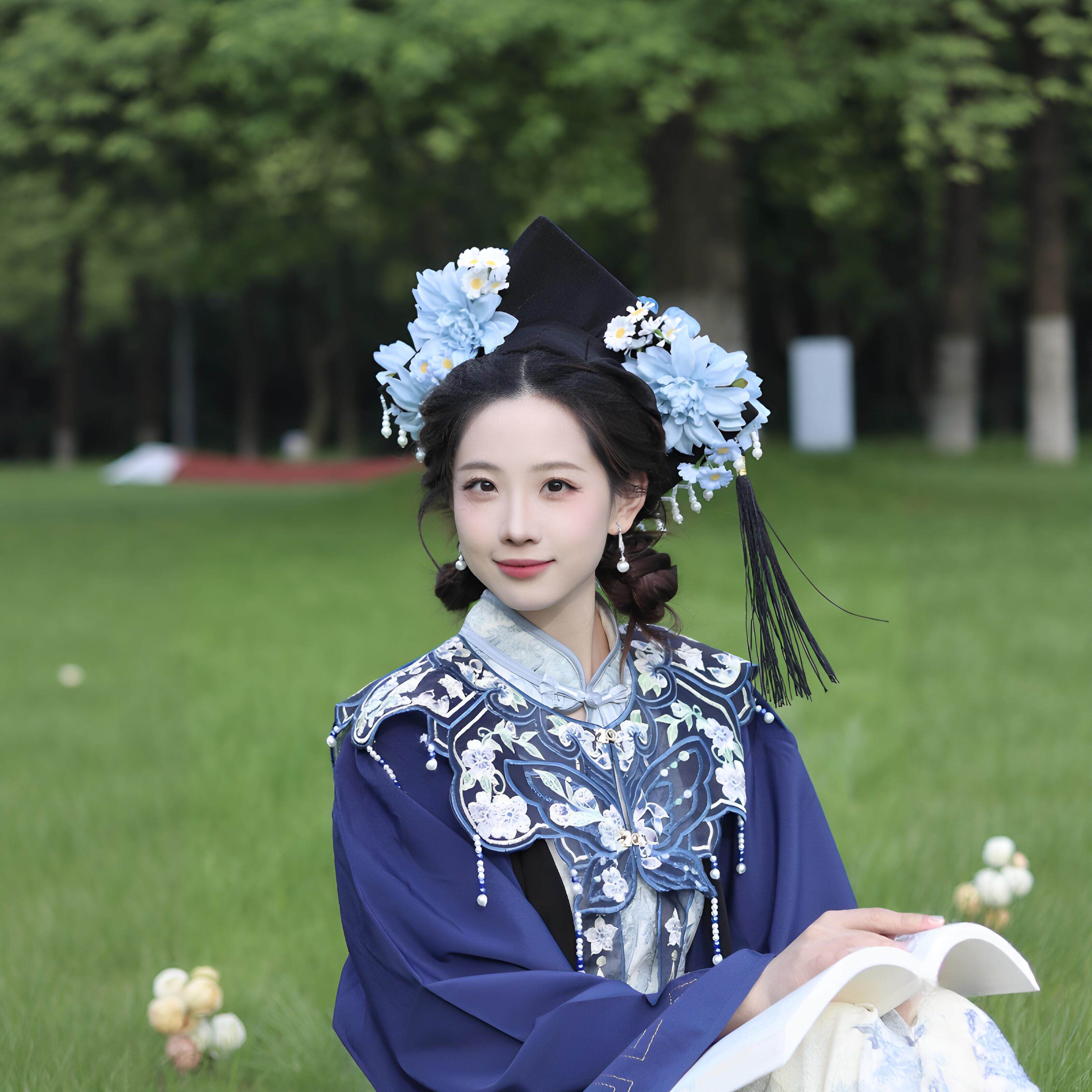 出片神器成品簪花学士帽新中式花