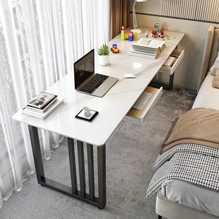 岩板家用简约长条书桌靠墙双人办公电脑桌阳台窄长条桌床边工作台