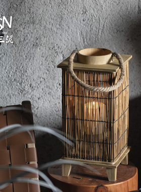 御三泥木质手提灯笼绳编竹编烛台夜灯烛光晚餐厅乡村摆件拍照道具