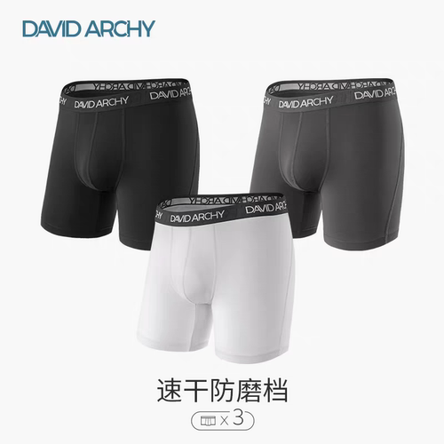 DavidArchy男士运动内裤跑步健身速干加长款四角裤旅行者防磨档腿