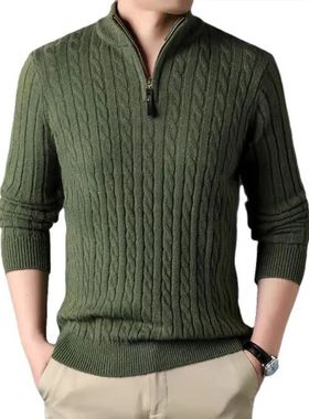 2025 Winter Men's Quarter Zip Sweater Slim Fit Casual Knitte