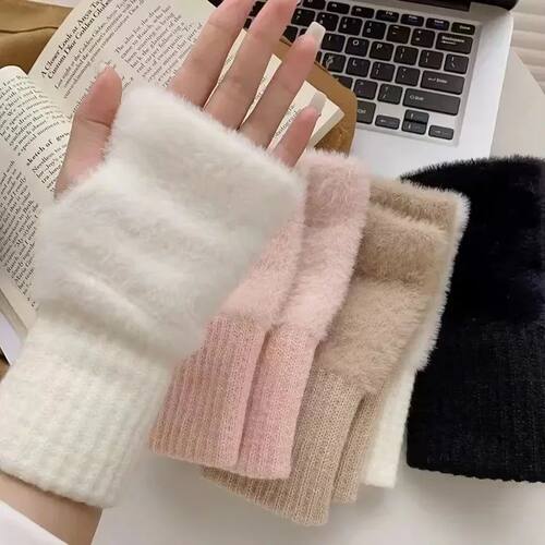 Fashionable Soft Warm Half Finger Gloves Women's Luxurious S