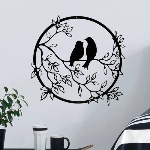 Metal Black Bird Silhouette Wall Art, Branch Design Hanging