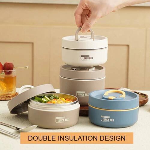 Leakproof Lunch Box with Lid Thermal Round Picnic Lunchbox w