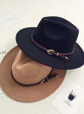 Women Men Wide Brim Wool Fedora Jazz Hat 男女大檐礼帽爵士帽