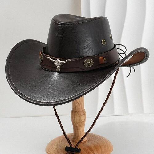 Unisex Vintage Faux Leather Western Cowboy Hat Outdoor Gentl