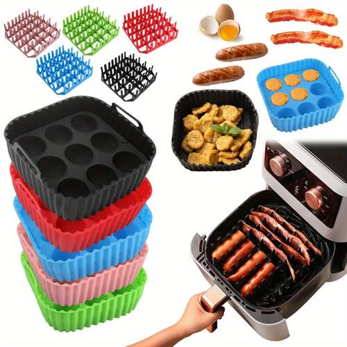 Premium Square Silicone Air Fryer Set, 9-Hole Cake Mold & Pa