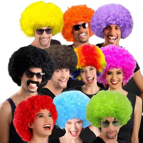 Cosplay Fluffy Clown Wig Curly Wavy Afro Puff Wigs Funny Syn
