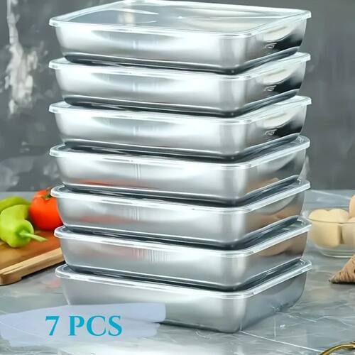 7-Piece Stainless Steel Food Storage Containers, Stackable A