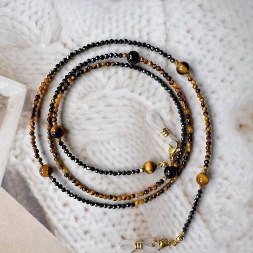 Handmade Beaded Eyeglass Chain with Tiger Eye and Zircon, Re