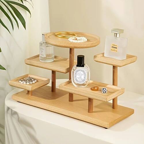 Wooden display rack with storage rack - Multi-layer storage